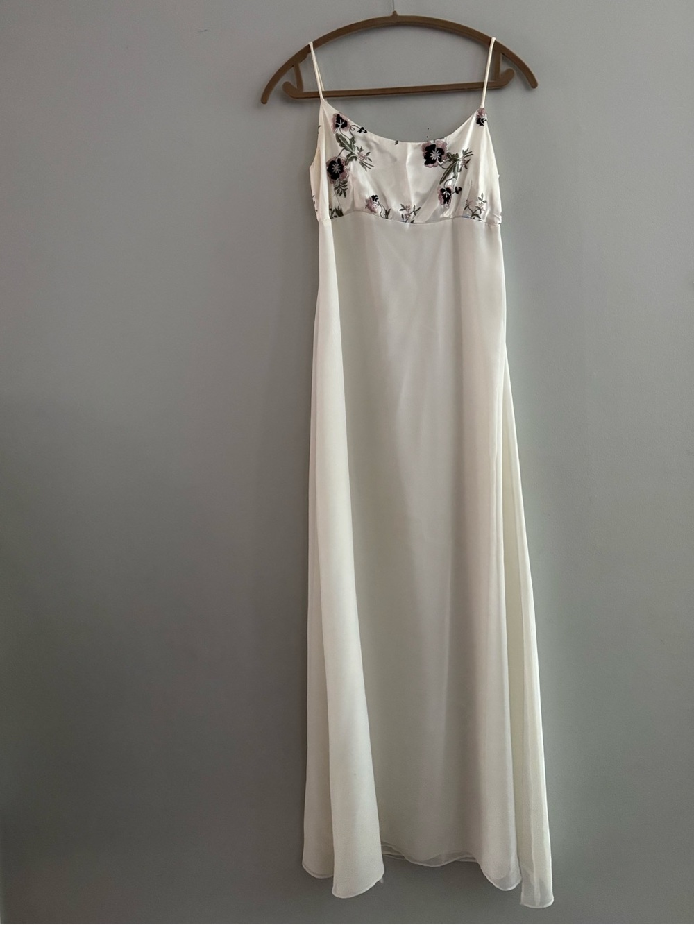 Elegant White Slip Dress with Floral Embroidered Bodice
